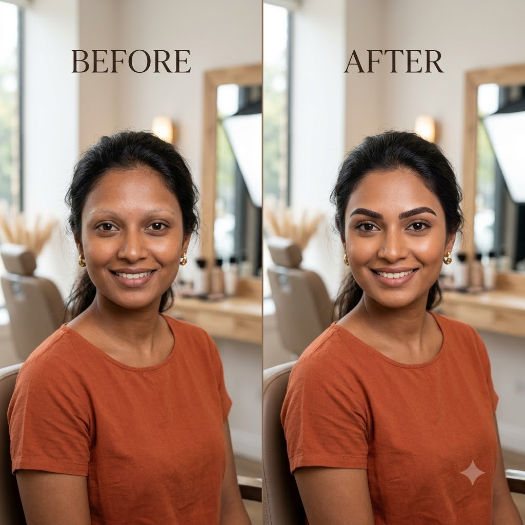 Permanent eyebrows, before and after